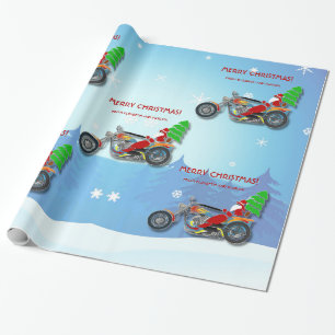 Papier Cadeau Vélo Chopper De Noël Père Noël Avec Casquette 