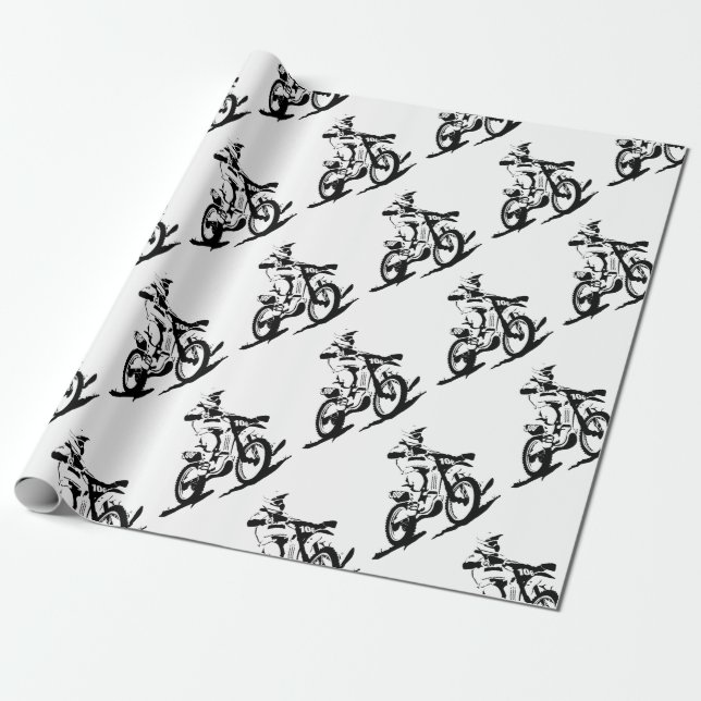 Papier Cadeau Vélo et cavalier simples de Motorcross (Déroulé)