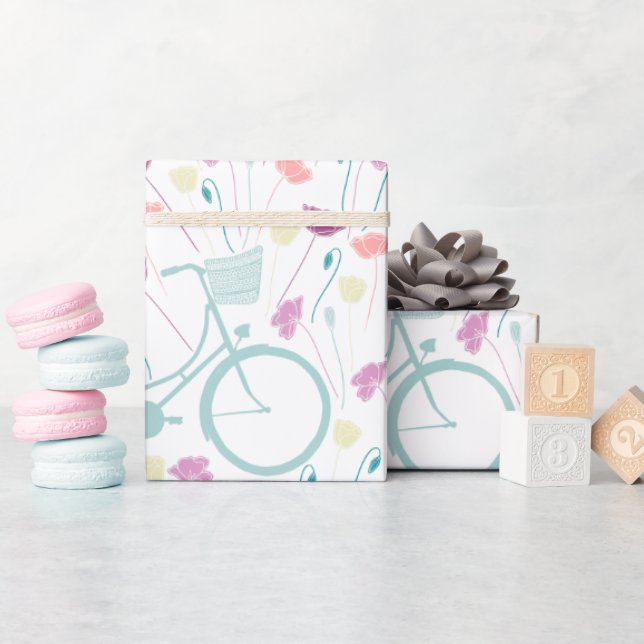 Papier Cadeau Vélo rétro fleuri printemps Monnaie Plum jaune (Baby Shower)