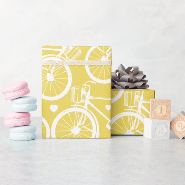 Papier Cadeau Vélo rétro Vintage jaune et blanc (Baby Shower)