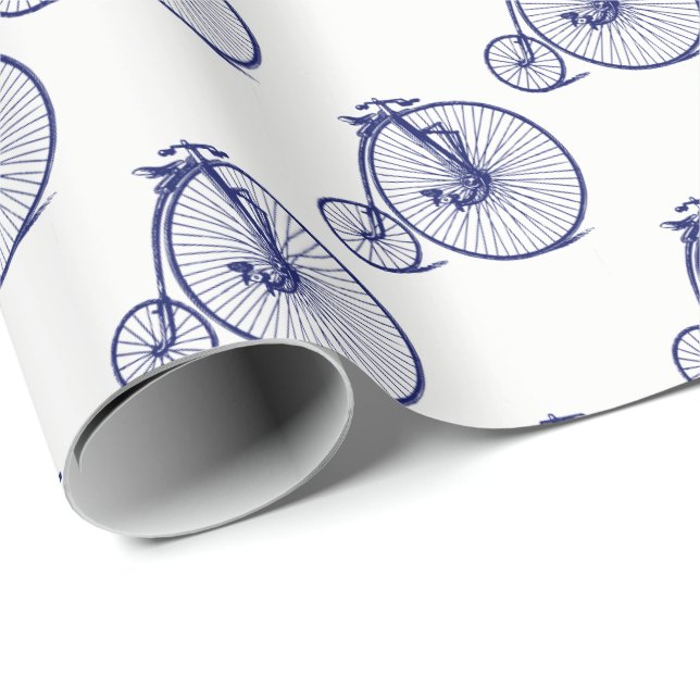 Papier Cadeau Vélo Velocipede Penny Farthing vintage Blu (Coin rond)