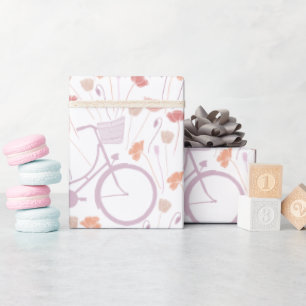 Papier Cadeau Vélo Vintage Floral Lavande Corail Printemps