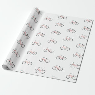 Papier Cadeau Vélos roses doux sur papier d'emballage blanc