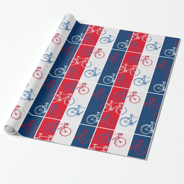 Papier Cadeau vélos rouges et bleus, rayés et cool (Déroulé)