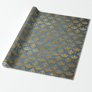 Papier Cadeau Velours bleu gris royal de confettis d'or de