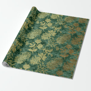 Papier Cadeau Velours floral émeraude damassé