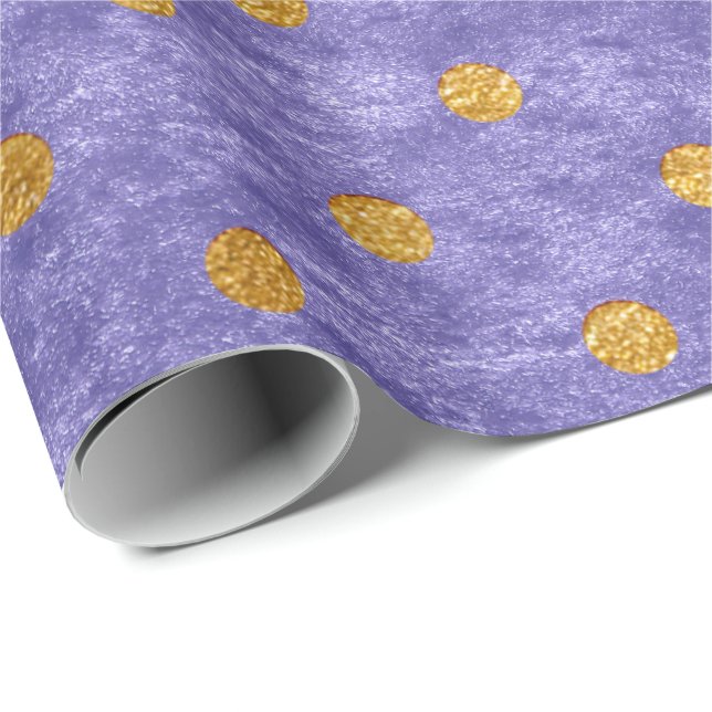 Papier Cadeau Velvet Polka minuscule Golden Dots Lavande violet (Coin rond)