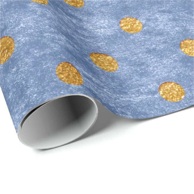 Papier Cadeau Velvet Polka Minuscule points dorés Acier gris ble (Coin rond)