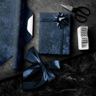 Papier Cadeau Velvety Navy Damask Bleu foncé Grunge Baroque