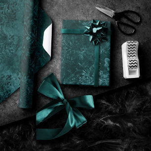 Papier Cadeau Velvety Turquoise Damask   Grunge vert foncé Baroq
