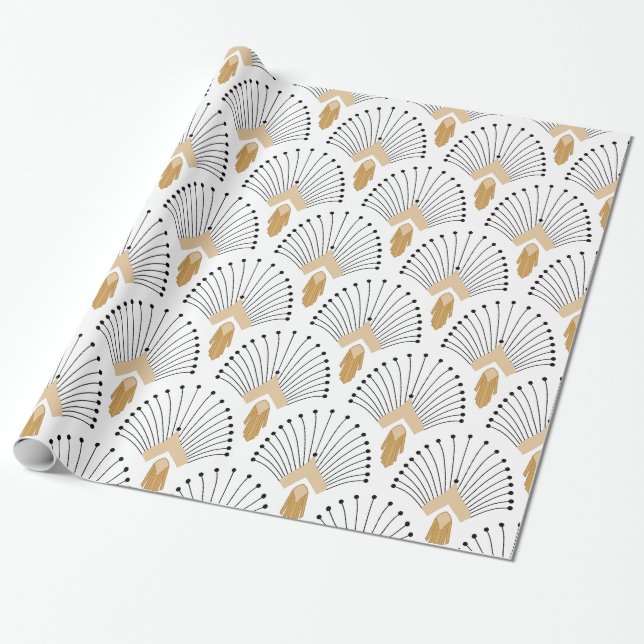 Papier Cadeau Ventilateur blanc, or et noir Art déco Motif (Déroulé)