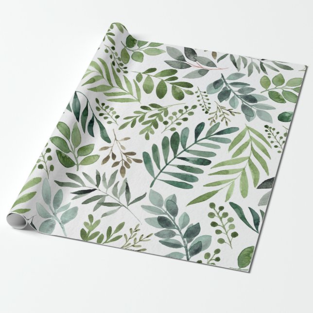 Papier Cadeau Verdure botanique Feuille Aquarelle  (Déroulé)