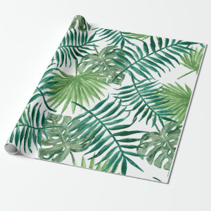Papier Cadeau Verdure Feuilles de Monstera et de Palmier Tropica