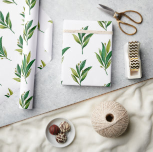 Papier Cadeau Verdure fleurie aquarelle. Motif botanique