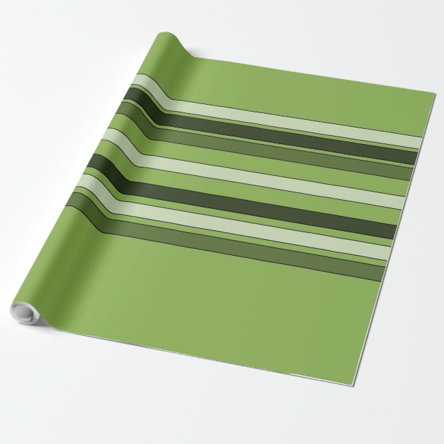 Papier Cadeau Verdure Vert Horizontal Stripes Motif Élégant (Déroulé)
