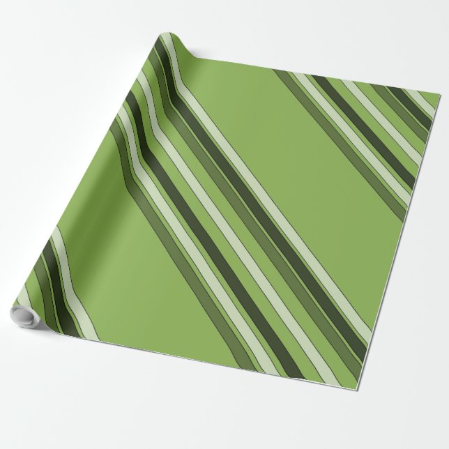 Papier Cadeau Verdure Vert Horizontal Stripes Motif Élégant (Déroulé)