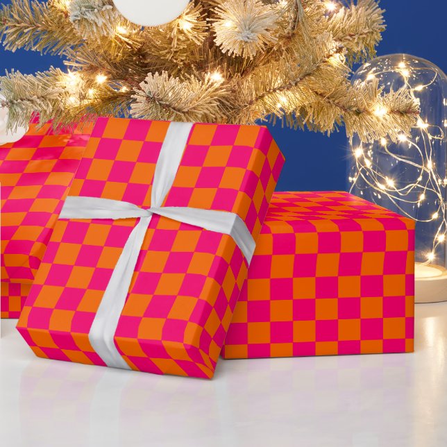 Papier Cadeau Vérificateur de couleurs DIY Damier Ht Orange Fram (Vacances)