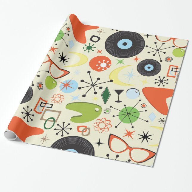 Papier Cadeau Vérificateur Rétro Thème Anniversaire 50's Fifties (Déroulé)