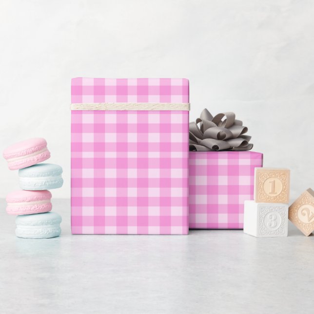 Papier Cadeau Vérificateurs roses (Baby Shower)