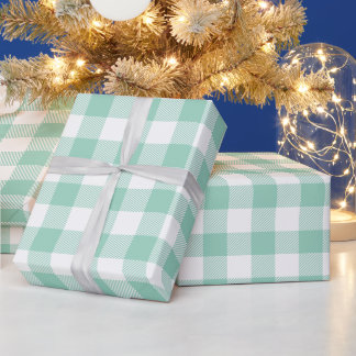 Papier Cadeau Vérification de Buffalo blanc et sarcelle claire d