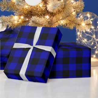 Papier Cadeau Vérification de Noël noir et bleu royal de Buffalo