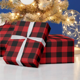 Papier Cadeau Vérification de Noël Rouge foncé et Noir Buffalo