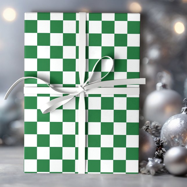 Papier Cadeau Vérification de vacances vert et blanc (Créateur téléchargé)
