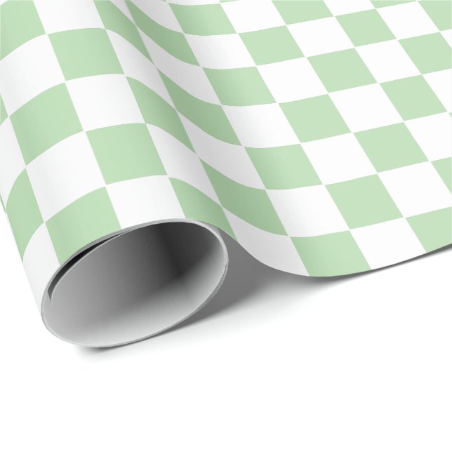 Papier Cadeau Vérifié vert pâle et blanc  (Coin rond)