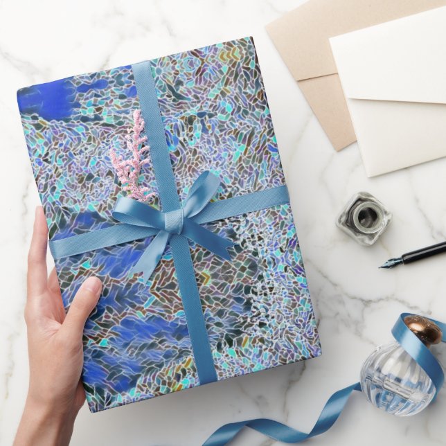 Papier Cadeau Verre abstrait art blues lavande (Cadeaux)