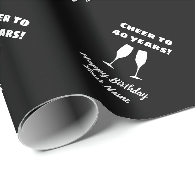 Papier Cadeau Verre de vin applaudisse élégant 40e anniversaire  (Coin rond)