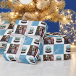 Papier Cadeau Verre Snowball Village d'hiver Blue Christmas Phot<br><div class="desc">Verre Snowball Village d'hiver Snowy House Blue Christmas Photo Wrapping Papier. Des maisons de contes de fées en hiver avec de la neige et de beaux flocons de neige. Joli ornement de feuillage blanc sur un arrière - plan bleu.</div>