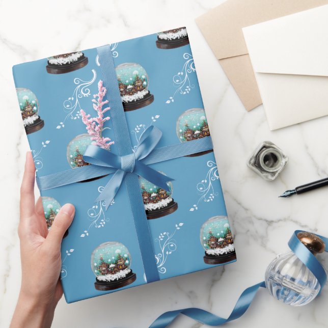 Papier Cadeau Verre Snowball Village d'hiver Maison Bleue Noël (Cadeaux)