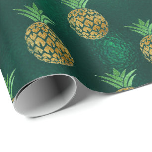Papier Cadeau Verre vert-foncé d'ananas d'or tropical de fruit