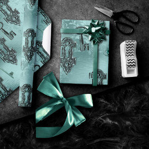 Papier Cadeau Verrouillage Steampunk et clé Turquoise Découpag