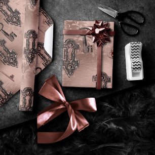 Papier Cadeau Verrouillage Steampunk et Rose clé Gold   Découpag