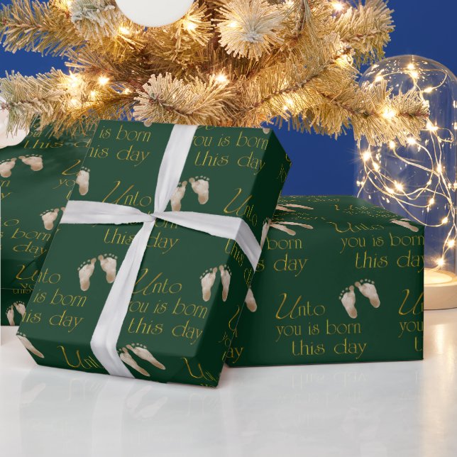 Papier Cadeau Verset De La Bible De Noël Sur Vert (Vacances)