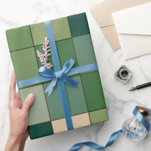 Papier Cadeau Vert à carreaux
