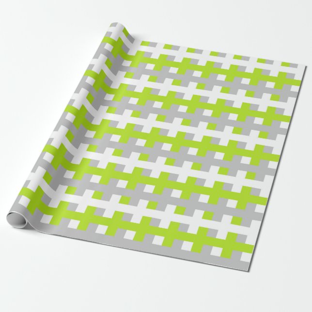 Papier Cadeau Vert, argent et blanc de chaux abstrait (Déroulé)