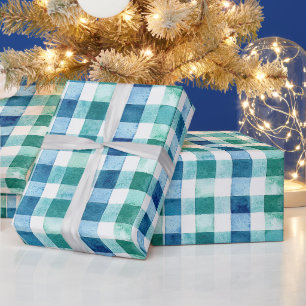 Papier Cadeau Vert Blanc Bleu Trappe Plaid Noël