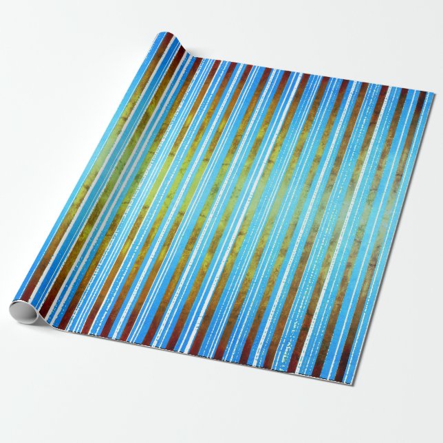 Papier Cadeau Vert, blanc et Turquoise rayé (Déroulé)