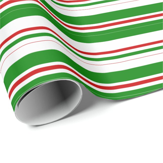 Papier Cadeau Vert, blanc, rouge Motif de lignes de style Noël (Coin rond)