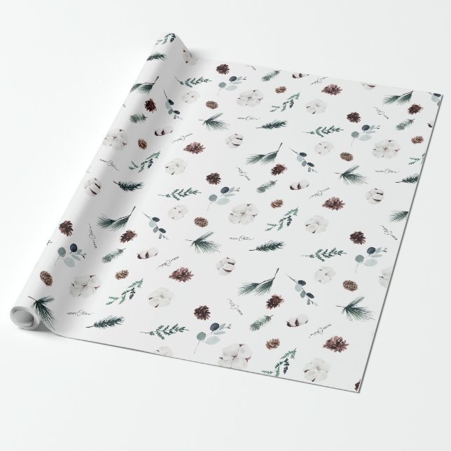 Papier Cadeau Vert blanc Vintage Joyeux Noël (Déroulé)