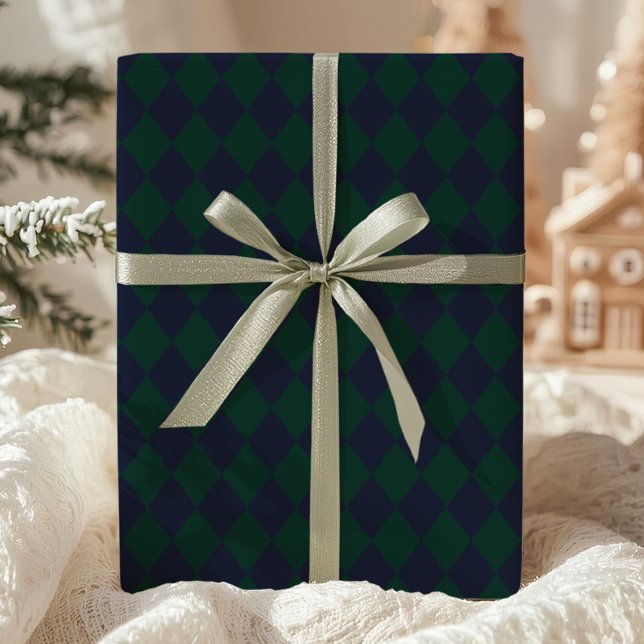 Papier cadeau vert bleu argyle (Créateur téléchargé)