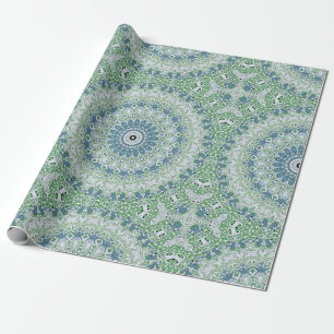 Papier Cadeau Vert Bleu Gris Côtier Mandala Kaleidoscope
