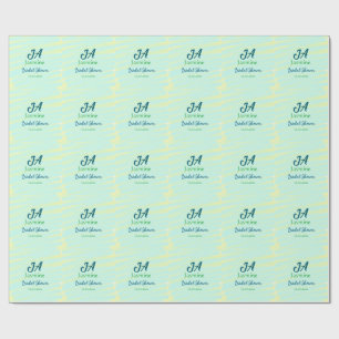 Papier Cadeau Vert bleu pastel aquarelle nom de la douche de mar