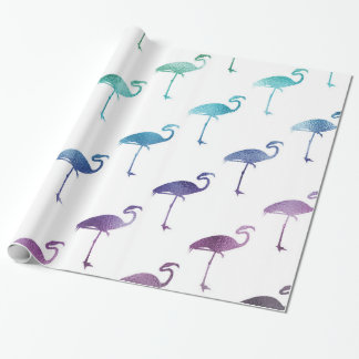 Papier Cadeau Vert bleu violet Flamant rose Aquarelle Tropical