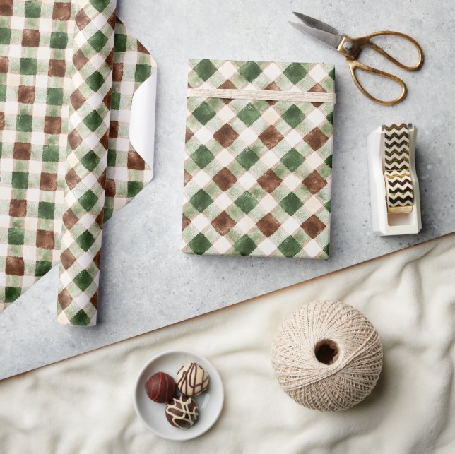 Papier Cadeau Vert Brun Crème Rayures Anniversaire (Artisanat)