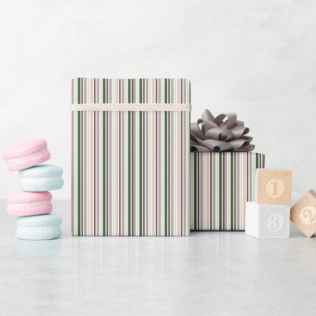 Papier Cadeau Vert Brun Taupe Poire Rayé (Baby Shower)