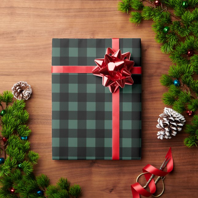 Papier Cadeau Vert chasseresse rustique et petit carreau de buff (Cadeau de vacances)