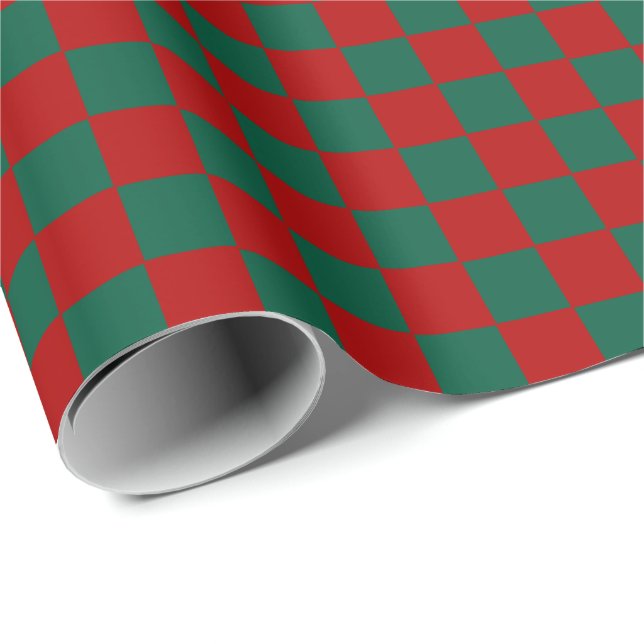 Papier Cadeau Vert chasseur à carreaux et blanc (Coin rond)